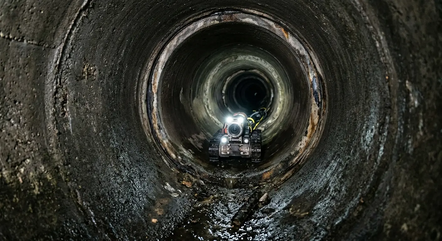 Robotic sewer camera inspecting pipe interior for Sewer Line Cleaning in Warren